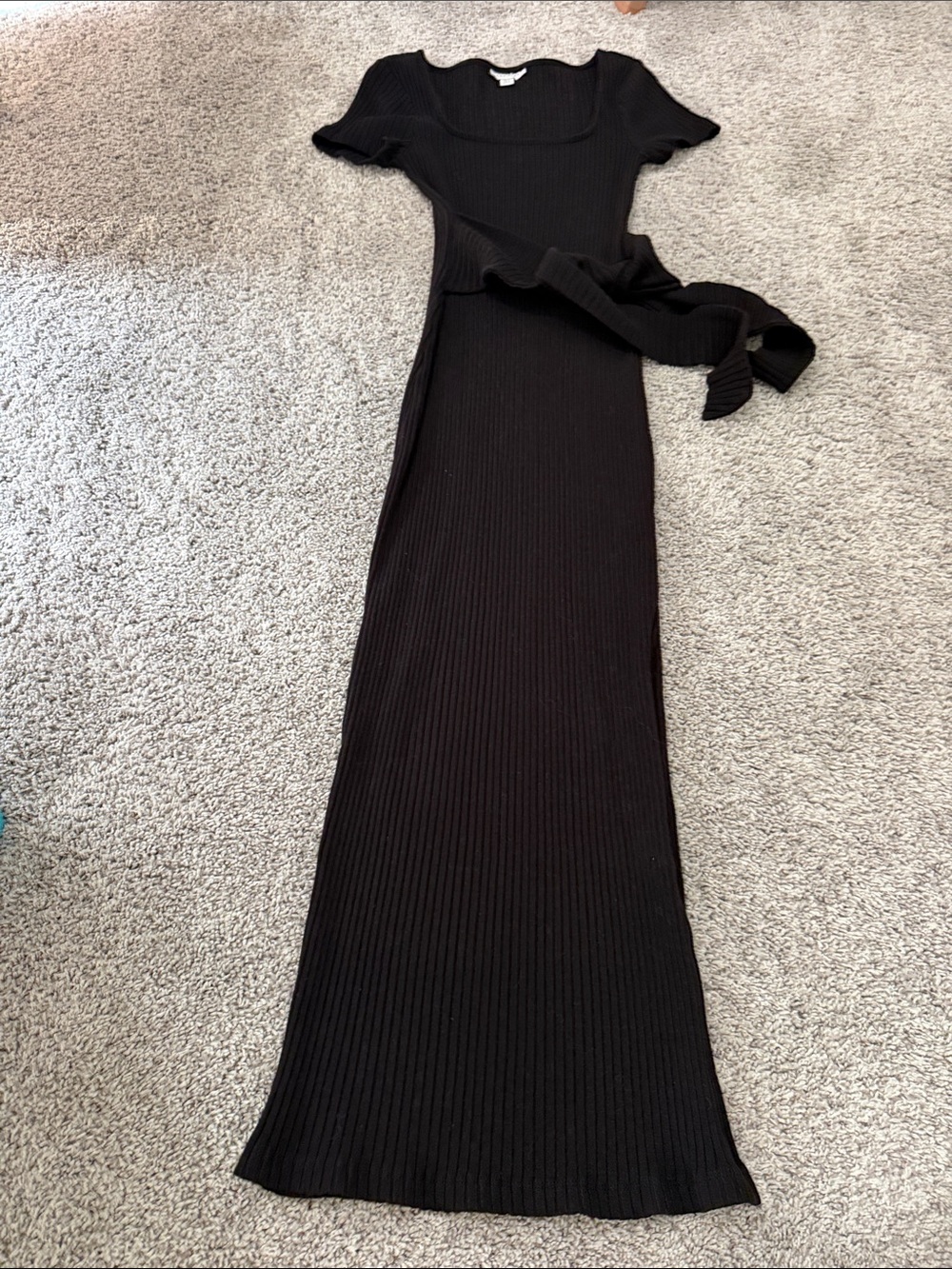 Topshop Black Ribbed Maxi Dress with Tie Detail